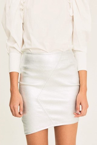Jupe asymétrique en cuir d’agneau Party - Argenté