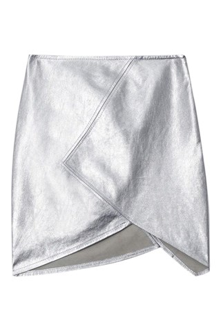 Jupe asymétrique en cuir d’agneau Party - Argenté