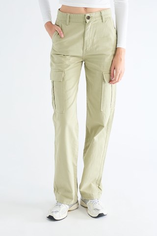 Broek Straight Hoge Taille - Zeegroen