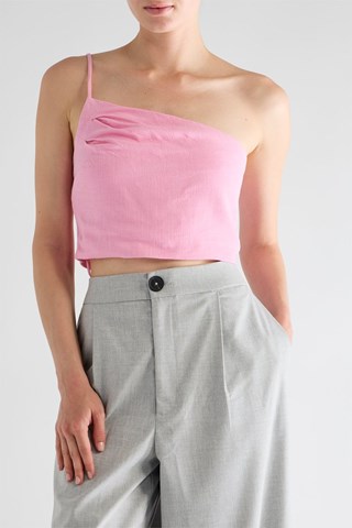 Asymmetrische Crop Top - Roze
