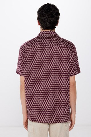 Linnen Overhemd - Bordeauxrood en Beige