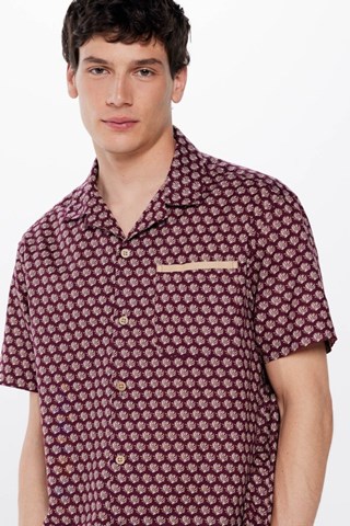 Linnen Overhemd - Bordeauxrood en Beige