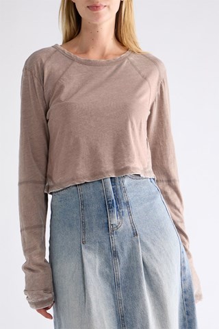 Cropped T-shirt - Gemêleerd Bruin