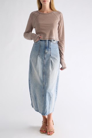 Cropped T-shirt - Gemêleerd Bruin