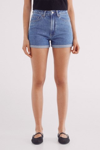 Spijkershort met Hoge Taille - Lichtblauw