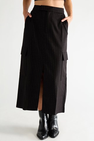 Falda midi de talle alto - Negro