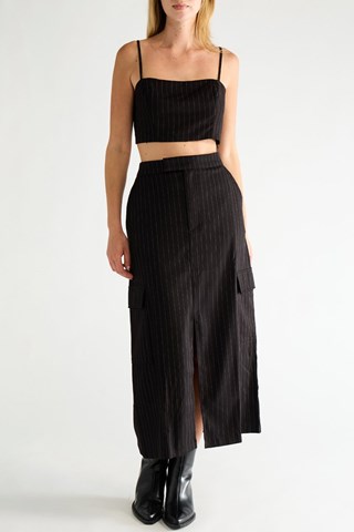 Falda midi de talle alto - Negro