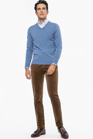 Pantalon slim en velours - Marron