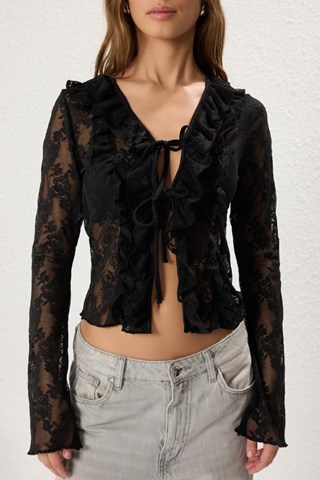 Camicia in pizzo - Nero - Nero