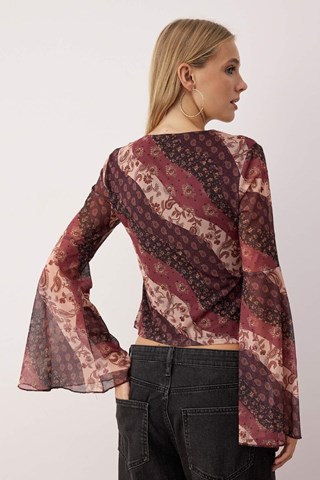 Blusa - Bordeaux - Nero, beige, rosso e rosa