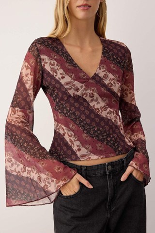 Blusa - Bordeaux - Nero, beige, rosso e rosa
