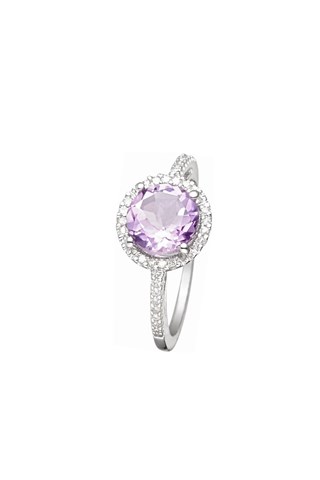 Anello Popi - Oro bianco, diamanti e ametista