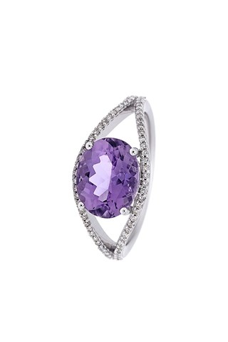 Anello - Oro bianco, diamanti e ametista