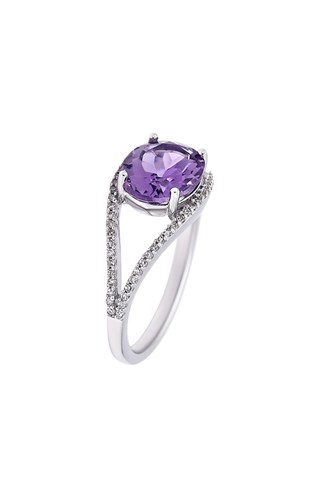 Anello - Oro bianco, diamanti e ametista