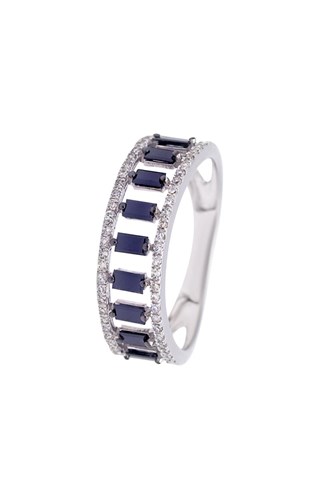 Anello - Oro bianco, diamanti e zaffiri