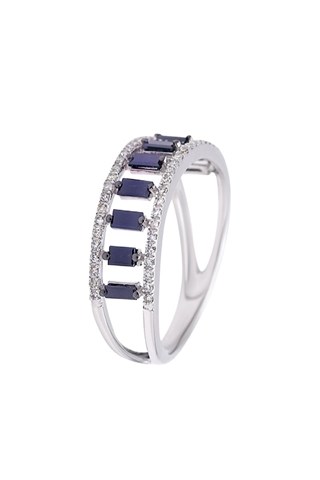 Anello - Oro bianco, diamanti e zaffiri