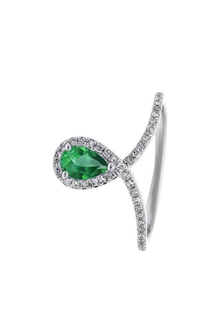 Anello - Oro bianco, diamanti e smeraldo