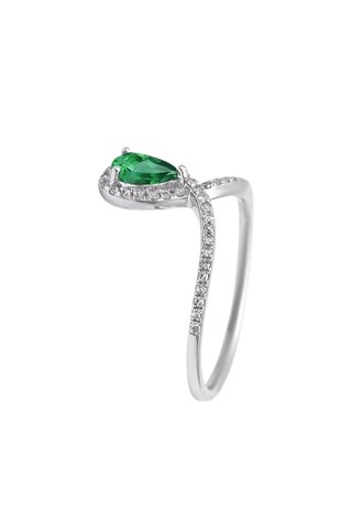 Anello - Oro bianco, diamanti e smeraldo