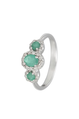 Anello - Oro bianco, diamanti e smeraldi
