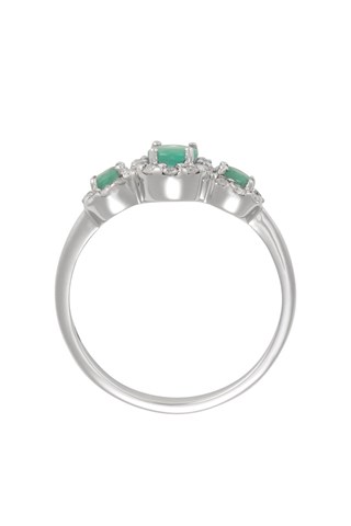Anello - Oro bianco, diamanti e smeraldi