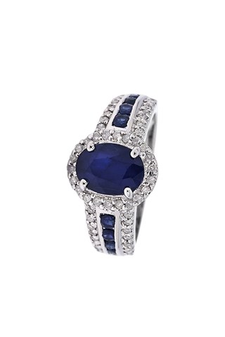 Anello - Oro bianco, diamanti e zaffiri