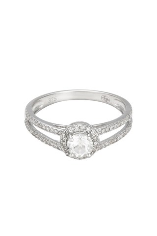 Anello - Oro bianco, diamanti e topazio