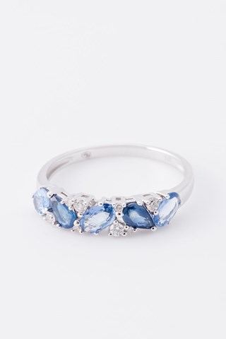 Anello - Oro bianco, diamanti e zaffiri