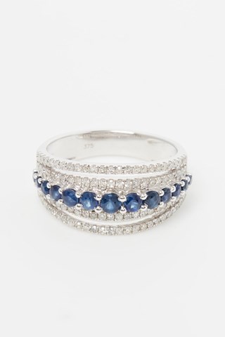 Anello Yume - Oro bianco, diamanti e zaffiri