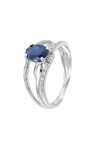 Anello Saphir Aérien - Oro bianco, diamanti e zaffiro