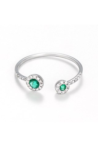 Anello Double Emeraudes - Oro bianco, diamanti e smeraldi