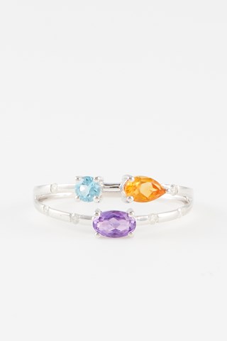 Anello Trio Coloré - Oro bianco, diamanti, ametista, topazio e citrino